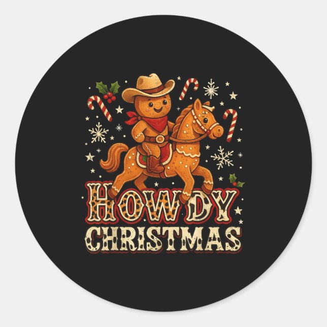 Pegatina Redonda Howdy Christmas Cowboy Gingerbread Design  (Anverso)