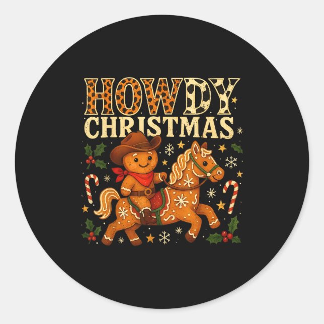 Pegatina Redonda Howdy Christmas Cowboy Gingerbread Design  (Anverso)