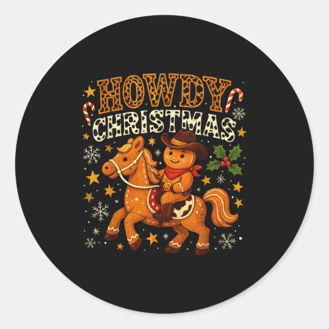Pegatina Redonda Howdy Christmas Cowboy Gingerbread Design  (Anverso)