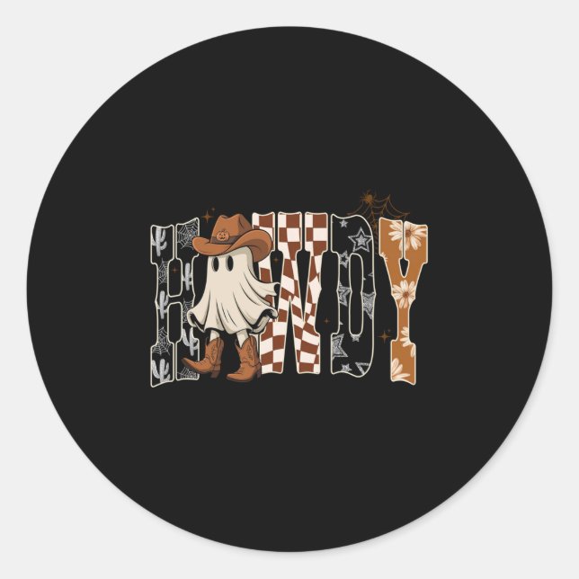 Pegatina Redonda Howdy, Cowboy Ghost, Soky Halloween Funny Gift Tee (Anverso)