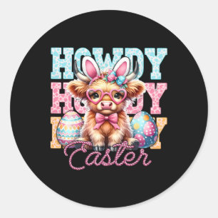 Pegatina Redonda Howdy Easter Bunny Ears Feliz Día de Pascua