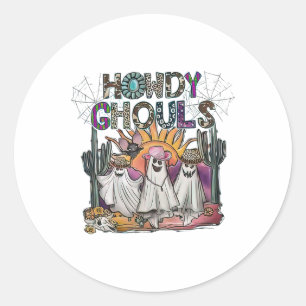 Pegatina Redonda Howdy Ghouls Western Halloween Fall Ghosts Boo