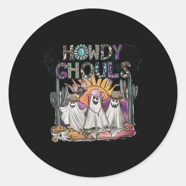 Pegatina Redonda Howdy Ghouls Western Halloween Fall Ghosts Boo (Anverso)