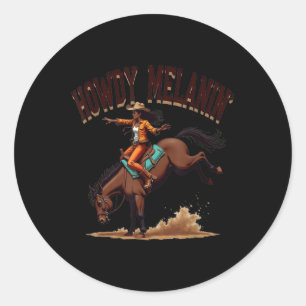 Pegatina Redonda Howdy Melanin Black Cowgirl Rodeo Occidental H