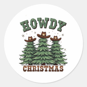 Pegatina Redonda Howdy Navidades Cactus Western Xmas