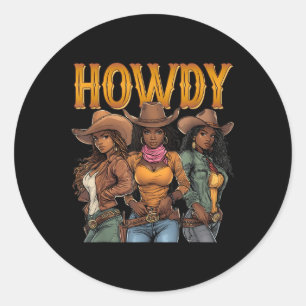 Pegatina Redonda Howdy Retro Western Melanin Black Cowgirl African