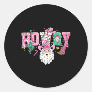 Pegatina Redonda Howdy Santa Claus Navidades rosados País Vaquero S