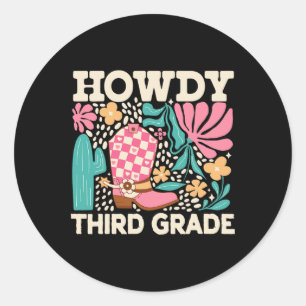 Pegatina Redonda Howdy tercer grado Cowgirls 3º grado profesora de 