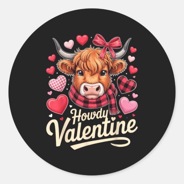 Pegatina Redonda Howdy Valentine Cow Love Outfit For Couples And Af (Anverso)