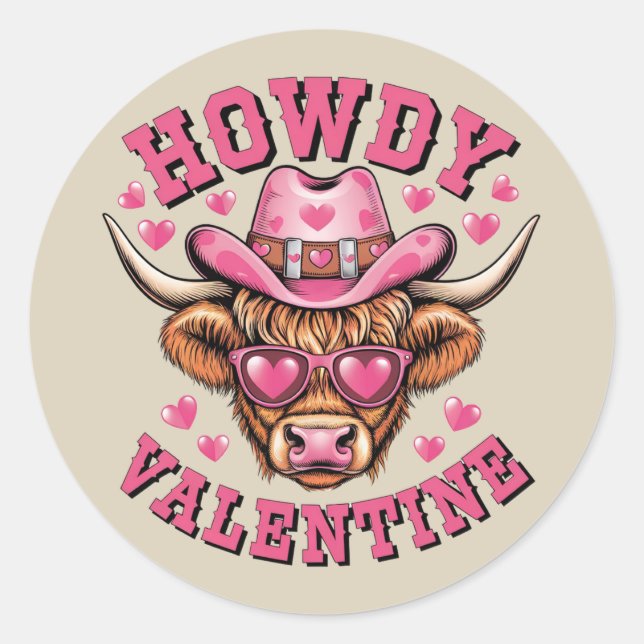 Pegatina Redonda Howdy Valentine Cow Valentines Da&y Coquette Love (Anverso)