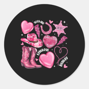 Pegatina Redonda Howdy Valentine Day Western Cowgirl Xoxo Disco Hea