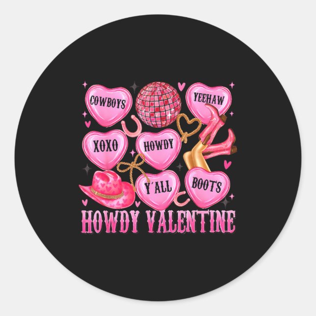 Pegatina Redonda Howdy Valentine Western Cowgirl Hearts Candy Women (Anverso)