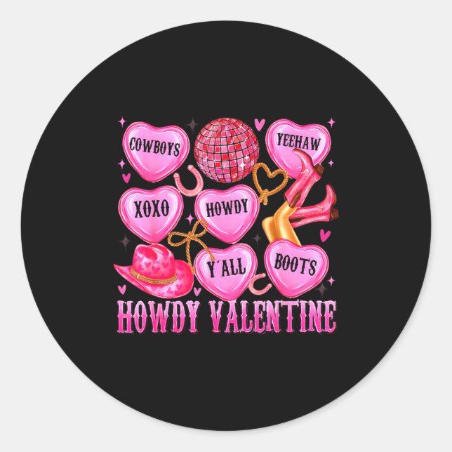 Pegatina Redonda Howdy Valentine Western Cowgirl Hearts Candy Women (Anverso)