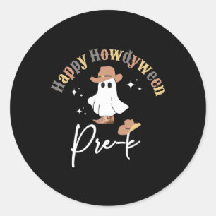 Pegatina Redonda Howdyween Pre-k Ghost Western Teacher Preschool Te