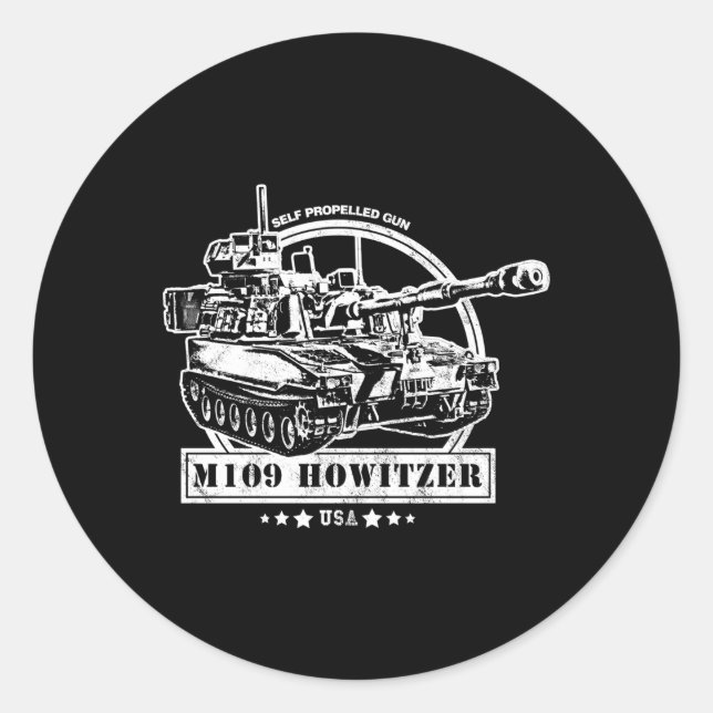 Pegatina Redonda Howitzer autopropulsado M109 (Anverso)