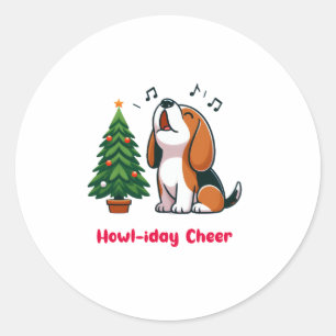 Pegatina Redonda Howl-iday Cheer Beagle Con Un Diseño De Árbol De N