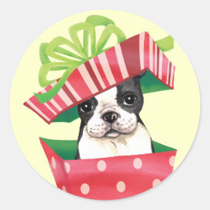 Pegatina Redonda Howliday feliz Boston Terrier