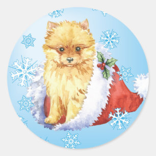 Pegatina Redonda Howliday feliz Pomeranian
