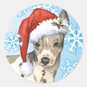 Pegatina Redonda Howlidays feliz Terrier sin pelo americano