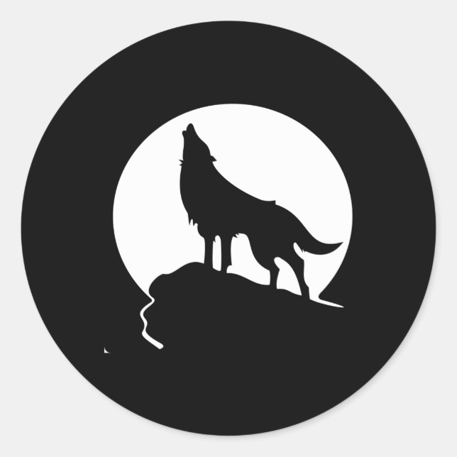 Pegatina Redonda Howling Wolf (Anverso)