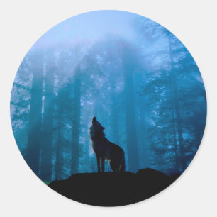 Pegatina Redonda Howling Wolf en Wilderness