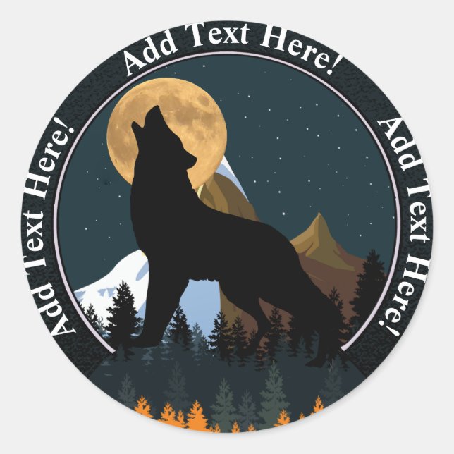 Pegatina Redonda Howling Wolf Full Moon (Anverso)