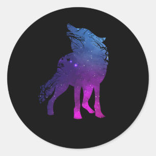 Pegatina Redonda Howling Wolf Silhouette Wolves Forest Animal