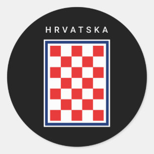 Pegatina Redonda Hrvatska Checker Azul Frontera