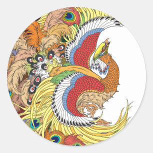 Pegatina Redonda Huang feng phoenix chino