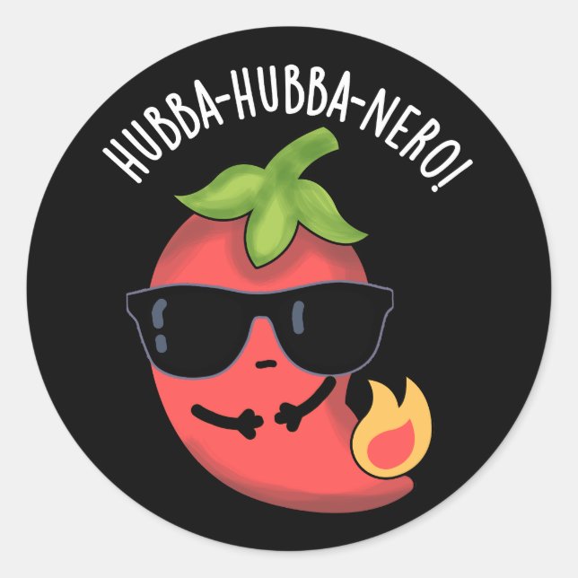 Pegatina Redonda Hubba-hubba-nero Funny Habanero Pun Dark BG (Anverso)