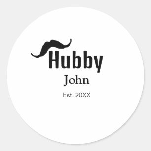Pegatina Redonda Hubby marido agregar nombre fecha año bigote simpl