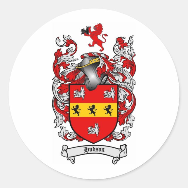 PEGATINA REDONDA HUDSON FAMILIAR CREST - HUDSON COAT OF ARMS (Anverso)