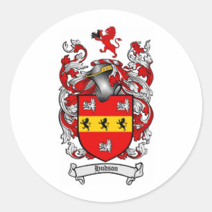 PEGATINA REDONDA HUDSON FAMILIAR CREST - HUDSON COAT OF ARMS