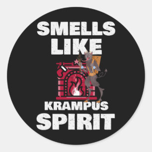Pegatina Redonda Huele Como El Espíritu De Krampus Navidades Horror