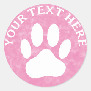 Pegatina Redonda Huella Blanca de Pata Texto Personalizado Rosa Acu