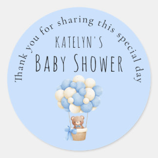Pegatina Redonda Huella de bebé niño Baby Shower Azul