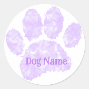 Pegatina Redonda Huella de pata de perro con nombre personalizado a