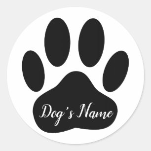 Pegatina Redonda Huella de pata de perro con nombre personalizado M