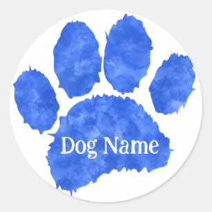 Pegatina Redonda Huella de pezuña de perro con nombre personalizado