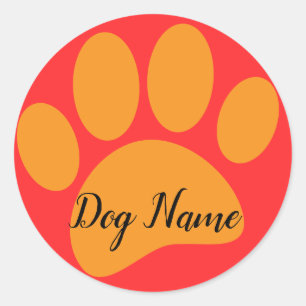 Pegatina Redonda Huella de pezuña de perro Nombre personalizado Mas