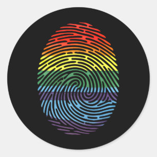 Pegatina Redonda Huella digital LGBTQ Orgulloso Orgullo arcoiris de