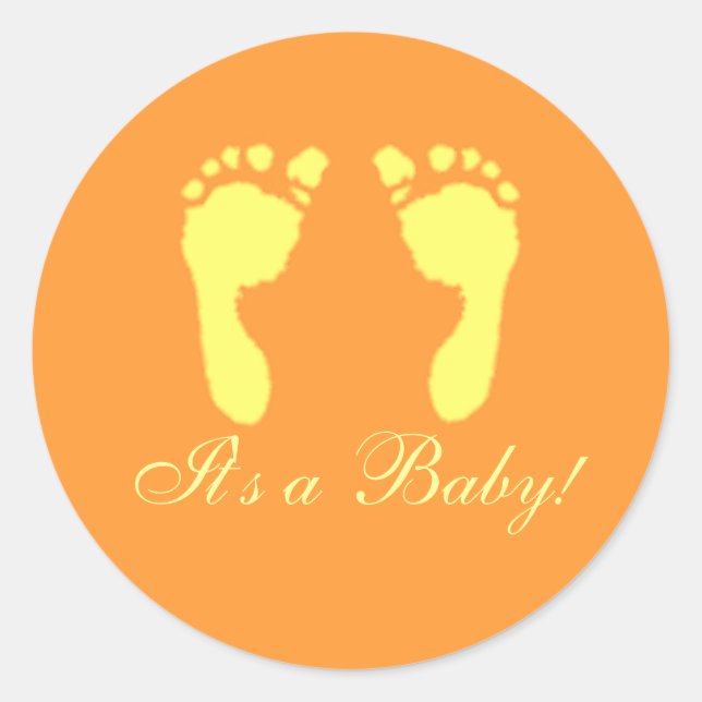 Pegatina Redonda Huellas de bebé (amarillo) (Anverso)