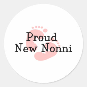 Pegatina Redonda Huellas de Bebé Niña Nueva Nonni Orgullosa