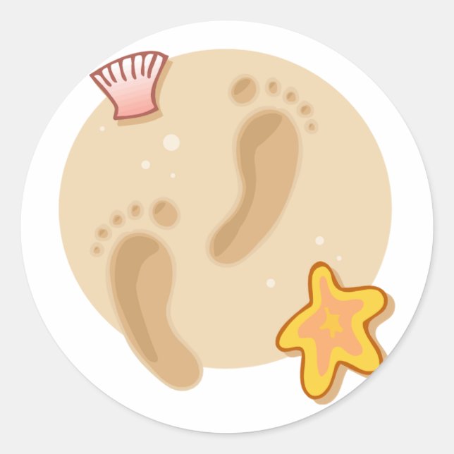 Pegatina Redonda Huellas de bodas de playa (Anverso)