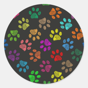 Pegatina Redonda Huellas de patas coloridas