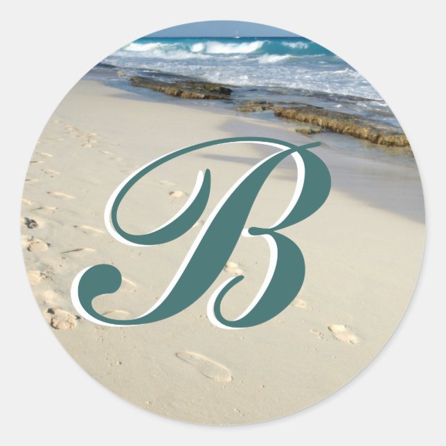 Pegatina Redonda huellas de pies en los pegatinas iniciales de aren (Anverso)