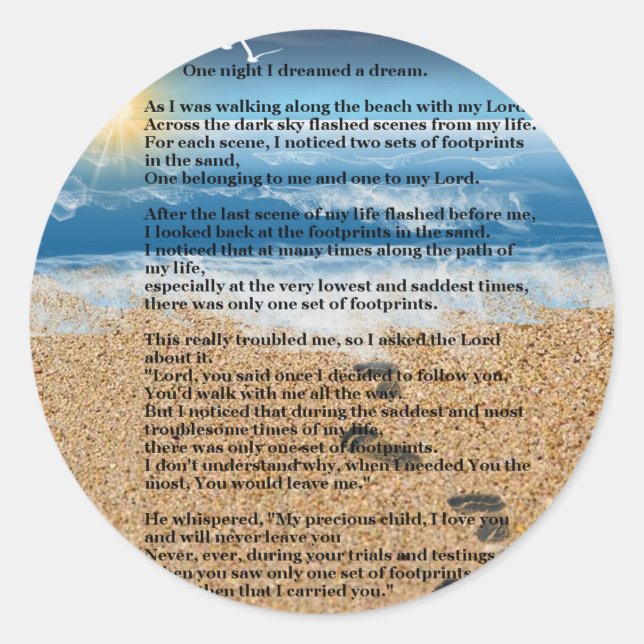 Pegatina Redonda Huellas en la arena (Anverso)