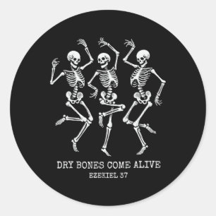 Pegatina Redonda Hueso seco se anima Funny Skeleton bailando Hallow