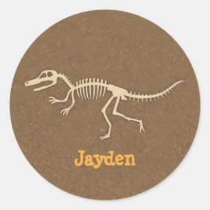 Pegatina Redonda Huesos de Dinosaurio Velociraptor Geniales para Ni