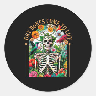 Pegatina Redonda Huesos Secos Cobran Vida Esqueleto Divertido Flora